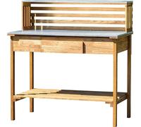 Table de jardination de qualité, fabriquée en bois de chêne robuste. Table de jardinier avec surface de travail galvanisée et étagère. Table résistante aux intempéries, idéale pour les travaux de jard