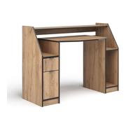 Vicco Table de Jeu Joel, Chêne doré, 123.2x45cm | avec 1 tiroir et 1 porte, avec surfaces de rangement et rehausse pour moniteur