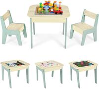 Table de jeu pour enfants - Table avec 2 chaises - Surface de jeu de construction 2 en 1 - Espace de rangement - Bois - 60 x 60 x 49 cm - Vert clair