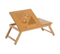 HOMCOM Table de lit, Plateau pour Ordinateur, Table d'appoint en Bois de Bambou, Plateau inclinable, Pliable et réglable en Hauteur avec tiroir, 55 x 35 x 22-32,5 cm, Naturel