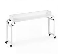 Table de Lit Mobile COSTWAY Réglable Hauteur Longueur Bureau PC Couchage Dessus avec 4 Roues Verrouillables Plateau Large(Blanc)