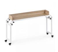 Table de Lit Mobile COSTWAY Réglable Hauteur Longueur Bureau PC Couchage Dessus avec 4 Roues Verrouillables Plateau Large(Naturel)