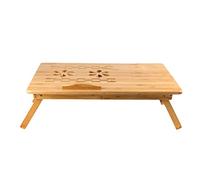 Table de lit pliante, table d'ordinateur en bambou, pieds réglables en hauteur, pliable, inclinable, avec tiroir et trous de ventilation, peu encombrant, table de lit, 66 x 35 x 30 cm,