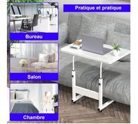 Table de lit roulante - LDSZXNE - Table d'appoint réglable en hauteur - Blanc - 60x40 cm/69-90cm