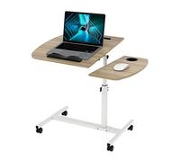 Table de Lit Roulante pour Ordinateur Portable Table Réglable en Hauteur 61,5-96,5cm et Inclinable Table De Travail avec 360°roulettes Et Structure en Métal pour Chambre,Charge Max15KG (Wood 1)