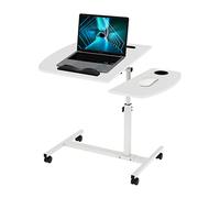 Table de Lit Roulante pour Ordinateur Portable Table Réglable en Hauteur 61,5-96,5cm et Inclinable Table De Travail avec 360°roulettes Et Structure en Métal pour Chambre,Charge Max15KG (Blanc1)