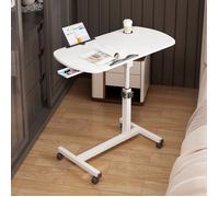 Table de lit Table Support Table Ordinateur Portable,avec Petit Tiroir,60x40x59-89cm Blanc Roulettes Pivotantes Hauteur Réglable