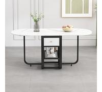 Table de loisirs pliable extensible multifonction avec espace de rangement et tiroirs - 3 formes (blanc + noir)