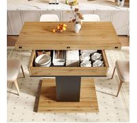 Table de Manger Extensible avec Rangement 60-120x120x75.1 cm Plateau de Table Pliant Table de Cuisine avec Socle Carré Nature