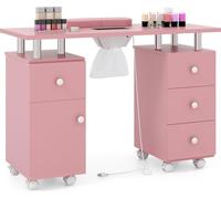 Table de manucure COSTWAY avec aspiration électrique, table à ongles avec 3 sacs à poussière, repose-poignet et tiroirs, table de salon de manucure sur roulettes