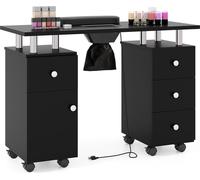 Table de manucure COSTWAY avec aspiration électrique, table à ongles avec 3 sacs à poussière, repose-poignet et tiroirs, table de salon de manucure sur 8 roulettes