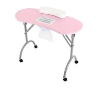 Table de manucure pliable et portable avec collecteur de poussière électrique, table de manucure mobile avec repose-poignet et roulettes pour salons de manucure à la maison, 90 x 40 x 72,5 cm (rose)