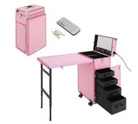 Table de manucure pliable mobile avec télécommande et mallette de transport, table à ongles avec 4 tiroirs pour technicien, spa, salon de beauté, lieu de travail, Rose
