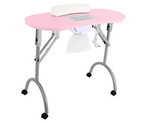 Table de manucure pliable, table de manucure avec aspiration, table de manucure pliable 100 CFM, aspirateur intégré pour ongles avec filtre de sécurité et sac à poussière, 4 roulettes, rose