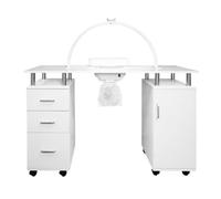 Table de Manucure Professionnelle & Lampe LED Demi-Lune, Aspirateur à Poussière, Coussin Repose-Mains Amovible, Tiroirs, 3 Modes d'Éclairage, Bureau Onglerie Institut Beauté [Support Téléphone INCLUS]