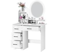 Table de maquillage avec éclairage LED, table de maquillage avec miroir à intensité réglable, grande table de maquillage avec espaces de rangement, 4 tiroirs, table de maquillage avec lumière, table d