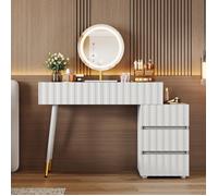 Table de maquillage avec miroir LED et éclairage - Set de table de maquillage blanche pour chambre à coucher avec 5 tiroirs spacieux