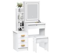 Table de Maquillage avec Miroir Lumineux Coulissant - Grand Plateau, 4 Tiroirs, Design Élégant, Idéal pour Chambre