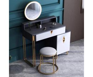 Table de maquillage Chambre à coucher Tabouret Miroir Jeunesse Style moderne Ensemble en bois