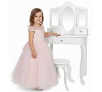 Table de maquillage en bois pour enfants, dimensions 60x39x105,5 cm, avec miroir, de couleur blanche