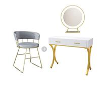 Table de maquillage miroir LED avec tabouret rembourré et tiroir coulissant, console de coiffeuse pour décoration de chambre à coucher