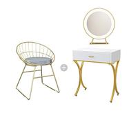 Table de maquillage miroir LED avec tabouret rembourré et tiroir coulissant, console de coiffeuse pour décoration de chambre à coucher