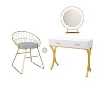 Table de maquillage miroir LED avec tabouret rembourré et tiroir coulissant, console de coiffeuse pour décoration de chambre à coucher