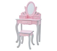 Table de maquillage pour enfants avec chaise, 3 tiroirs, miroir, rose/gris