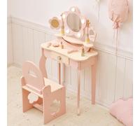 Table de maquillage pour enfants avec miroir, en bois, de couleur rose
