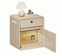 Table de Nuit avec Coffre-Fort Intégré Bois Massif Finition en Similicuir | Table de Chevet Avec Serrure À Empreinte Digitale Tiroir Port de Charge USB pour Chambre, Salon, Bureau(Khaki,45x40x47cm)