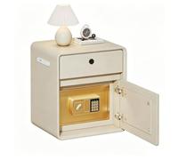 Table de Nuit avec Coffre-Fort Intégré Bois Massif Finition en Similicuir | Table de Chevet Avec Serrure À Empreinte Digitale Tiroir Port de Charge USB pour Chambre, Salon, Bureau(Beige,45x40x47cm)
