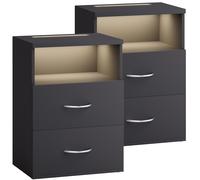 Casaria® 2X Table de Nuit avec éclairage LED Touch Anthracite 40x28x55cm en Bois 2 tiroirs Table de Chevet Chambre à Coucher