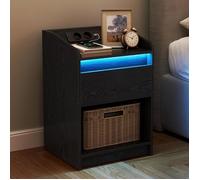 Table de Nuit avec lumière LED, Table d'appoint avec Station de Charge, Rangement Table de Chevet pour Chambre à Coucher, Noir