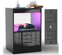 Table de nuit avec Prise et Port USB - LDSZXNE - Noir - 2 tiroirs - 40x35x60 cm - Style moderne
