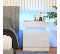 Table de nuit DHHOZAMZ - LED - Blanche - 45x35x52cm - 2 tiroirs - Façade brillante
