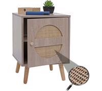 Table de nuit HWC-M35, table basse d'appoint, compartiments de rangement, Kubu rotin bois mélaminé, aspect chêne 56x40x40cm