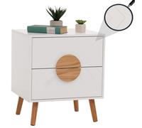 Table de nuit HWC-N89, commode table d'appoint, tiroir à chevrons bois mélaminé, 55x48x40cm blanc