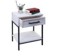 Table de nuit HWC-N91, commode table d'appoint armoire, tiroir shabby look bois de paulownia 59x43x36cm blanc