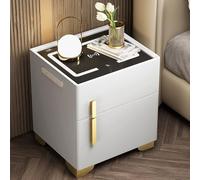Table de nuit intelligente avec coffre-fort caché, table de chevet LED, station de charge /pe-C, luminosité réglable, plateau en S, design moderne (blanc, 35 x 40 x 50 cm)