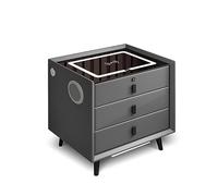 Table de nuit intelligente avec station de charge et serrure à empreintes digitales, table d'appoint de chambre à coucher à 3 portes, haut-parleurs Bluetooth et lumières LED, design moderne pour