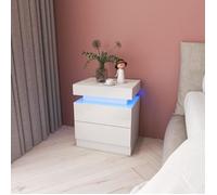Table de nuit LDSZXNE ,Table de chevet LED, Table d'appoint Blanche, 2 tiroirs,H 52cm