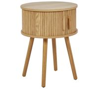 Beliani Table de Nuit Ronde Chevet de Lit Porte Coulissante MDF Pieds en Bois Massif Bois Clair Selah