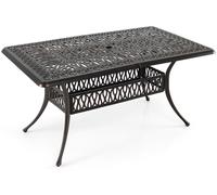 Table de patio extérieure en aluminium avec trou pour parasol, 151 x 91 cm