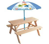 Table de Pique-Nique Enfant Bois, Avec Parasol Tortue, H.53xL.95xP.100 cm, Parasol H.125x100 cm