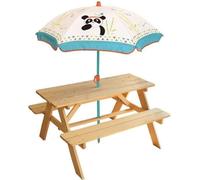 Table de Pique-nique Enfant FUN HOUSE INDIAN PANDA Bois, Parasol Inclus, H53 x L95 x P75 cm