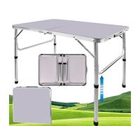 Table de pique-nique pliante de 90 cm - Table pliante en aluminium - Pour camping, pique-nique, salle à manger, loisirs créatifs - 2 vitesses réglables en hauteur - 90 x 60 x 30/67 cm - Blanc