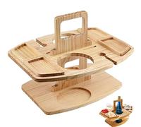 Table de pique-nique, portable, amovible, avec 2 porte-verres à vin, en bois élégant, mini plateau à collation, pour les amateurs de vin, en plein air, plage, camping, table à vin