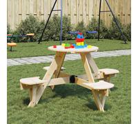 vidaXL Table de pique-nique pour 4 enfants – Bois massif de sapin, trou rond pour parapluie