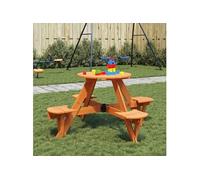 vidaXL Table de pique-nique pour 4 enfants avec trou pour parapluie Rond en bois massif de sapin