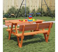Table de pique-nique pour 4 enfants avec trou pour parasol, en bois massif de sapin, comprenant 2 bancs, dimensions : 90 x 108 x 54 cm. Table d'extérieur pour terrasse ou jardin, avec banc intégré, id